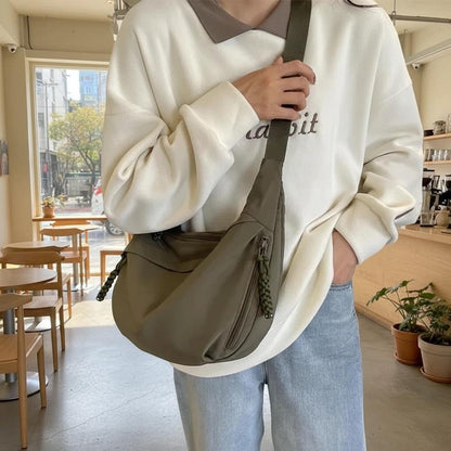Nylon Hobo Shoulder Bag for Women, Large Crossbody Messenger Purse, Casual Slouchy Everyday Handbag with Zipper Pockets