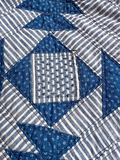 Handmade Quilt Block Crossbody Bag, Repurposed Denim Shoulder Purse with Adjustable Strap, One-of-a-Kind Upcycled Textile Bag