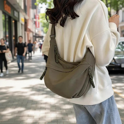 Nylon Hobo Shoulder Bag for Women, Large Crossbody Messenger Purse, Casual Slouchy Everyday Handbag with Zipper Pockets