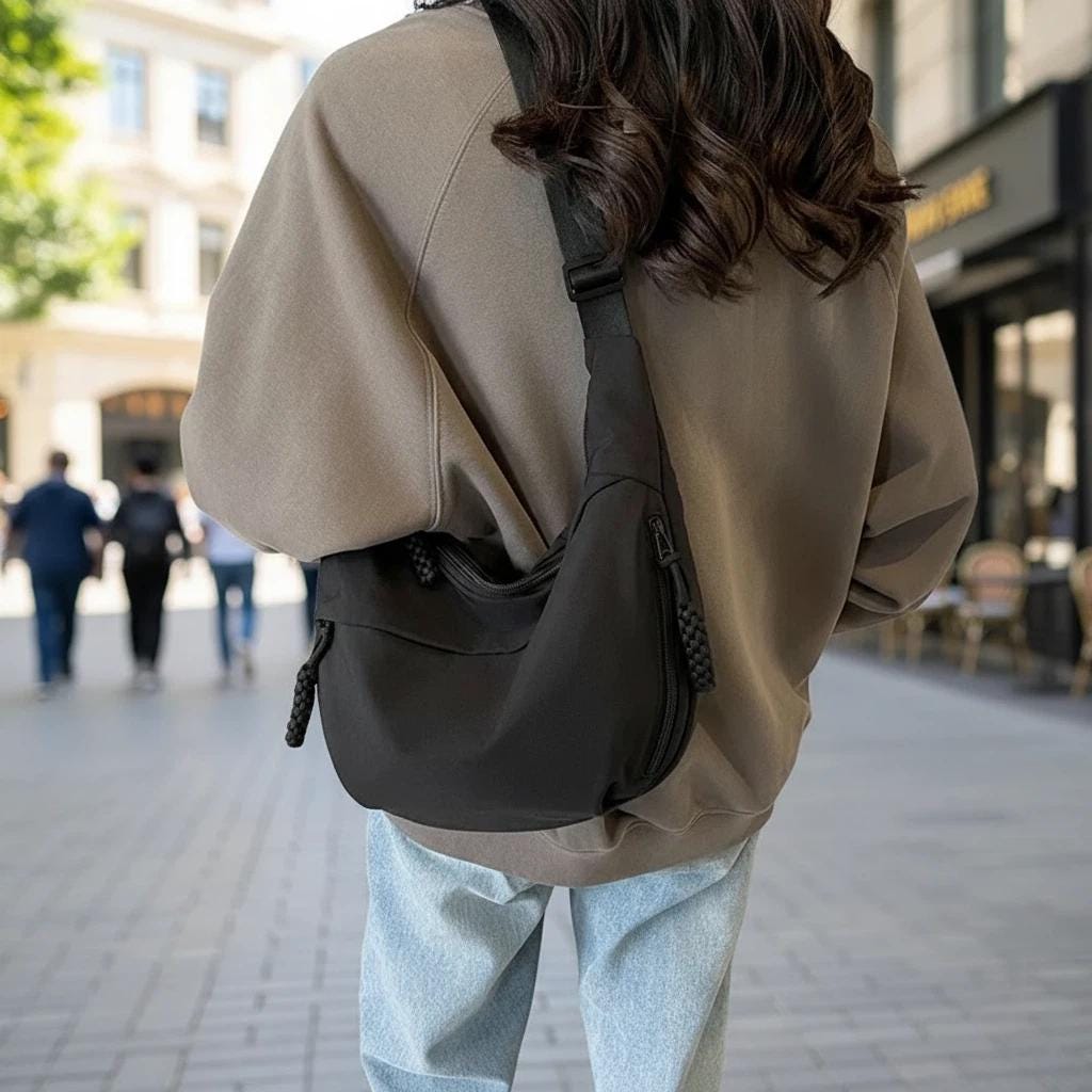 Nylon Hobo Shoulder Bag for Women, Large Crossbody Messenger Purse, Casual Slouchy Everyday Handbag with Zipper Pockets