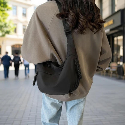 Nylon Hobo Shoulder Bag for Women, Large Crossbody Messenger Purse, Casual Slouchy Everyday Handbag with Zipper Pockets