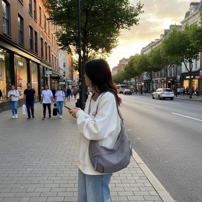 Nylon Hobo Shoulder Bag for Women, Large Crossbody Messenger Purse, Casual Slouchy Everyday Handbag with Zipper Pockets