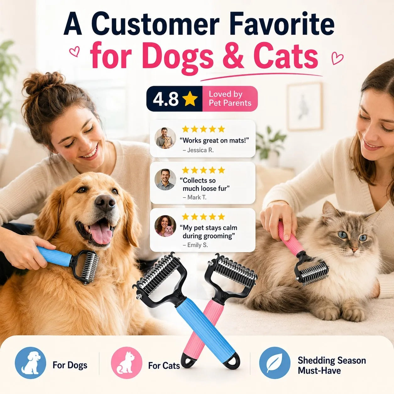 🔥Last Day Flash Sale 60% OFF❤️Stainless Steel Pet Dematting & Deshedding Comb