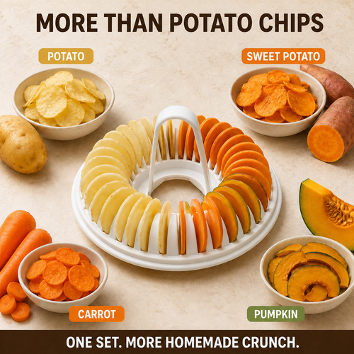 🥔✨✨ Microwave Potato Chip Maker with Slicer – Oil-Free Snack Kit ✨
